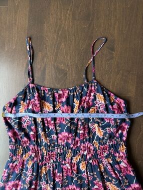 Old Navy Navy Floral Spaghetti Strap Maxi Dress with Pink & Orange Blooms